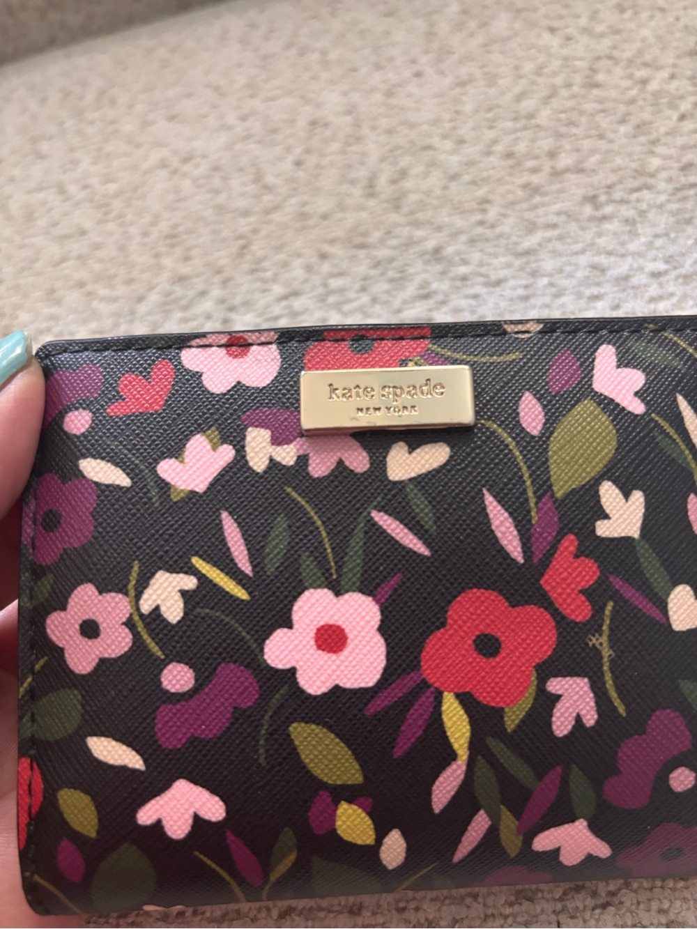 kate spade Black Floral Zip Around Wallet with Pink & Red Blooms - Picture 11 of 12